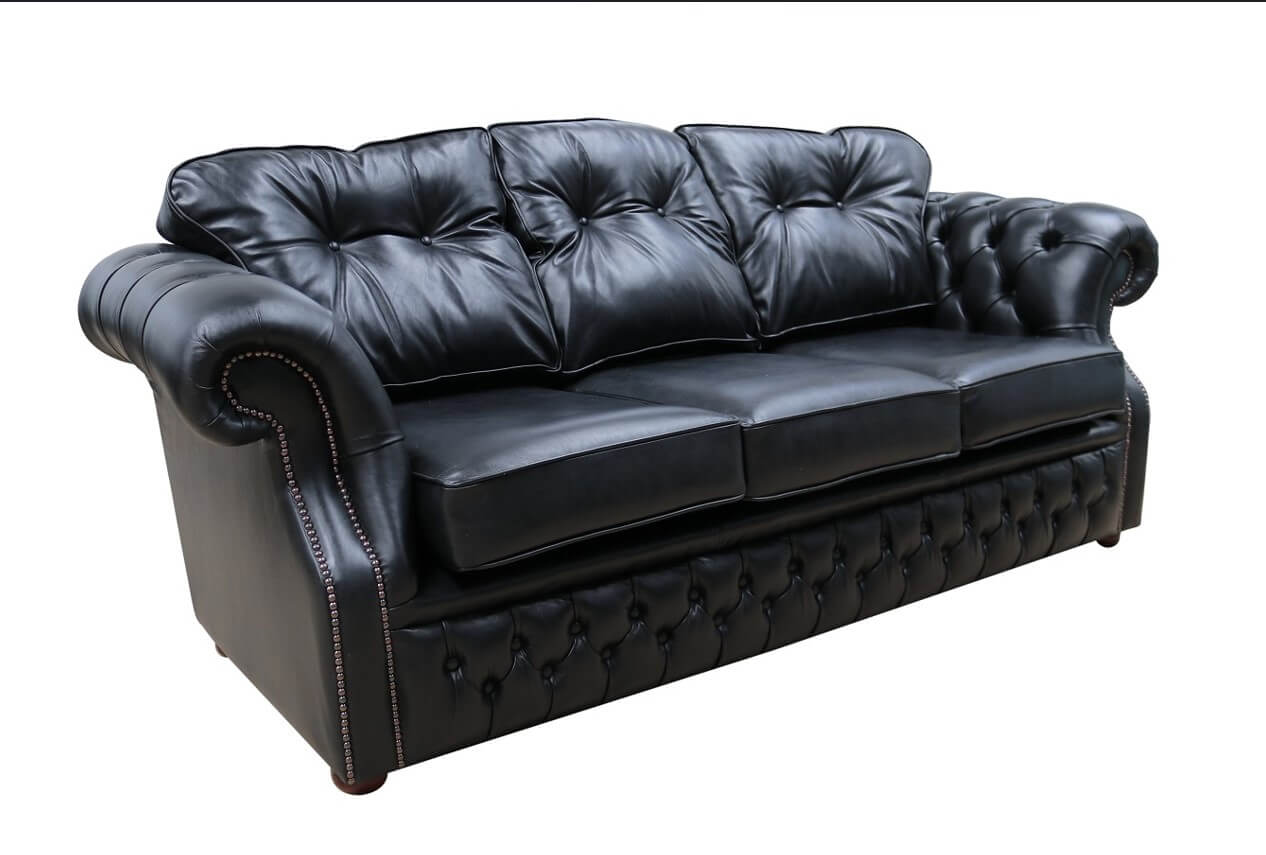 Chesterfield Era 3 Seater Sofa Old English Black Real Leather Designer Sofas4u