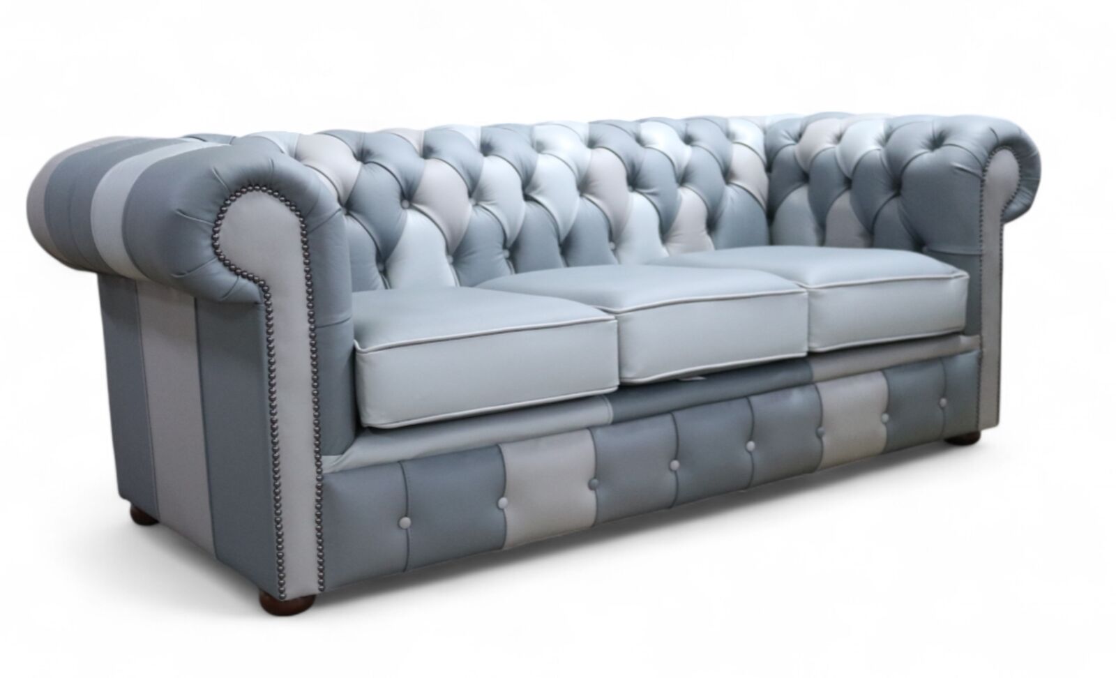 Product photograph of Chesterfield Grey Patchwork 3 Seater Leather Sofa from Designer Sofas 4U