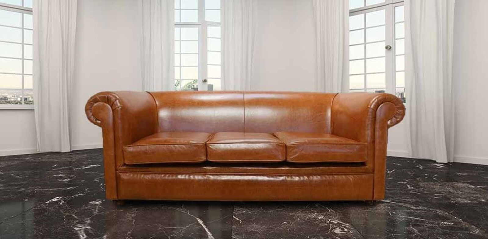 Product photograph of Chesterfield Hampton 3 Seater Settee Old English Bruciatto Leather Sofa from Designer Sofas 4U