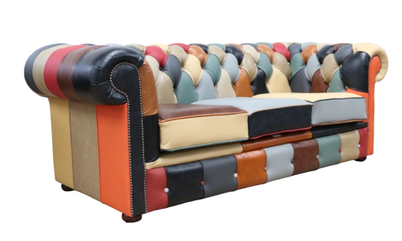 Product photograph of Chesterfield Harlequin Patchwork 3 Seater Leather Sofa from Designer Sofas 4U