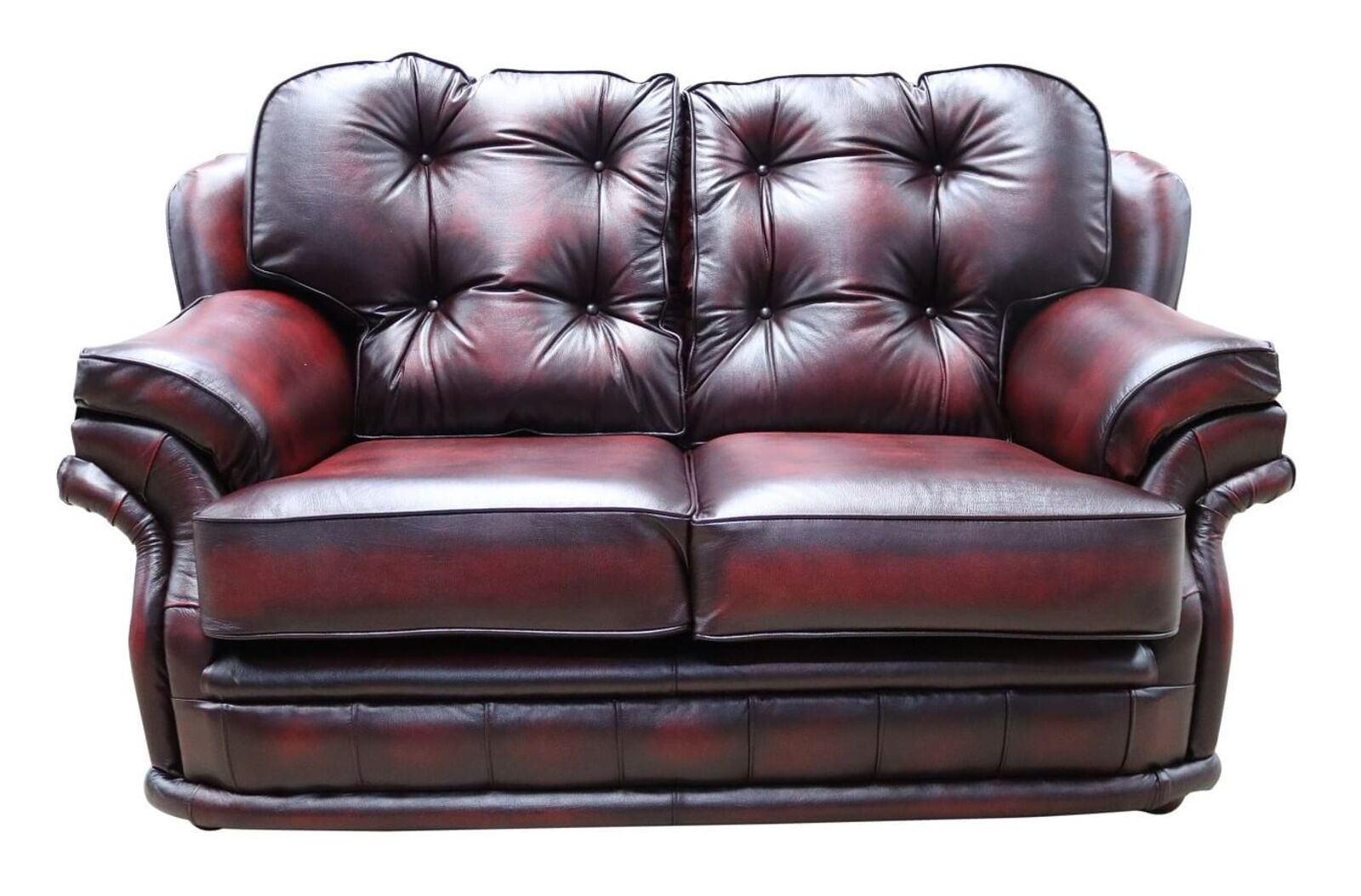 Product photograph of Antique Oxblood Leather Chesterfield Knightsbridge 2 Seater Settee Sofa Designersofas4u from Designer Sofas 4U