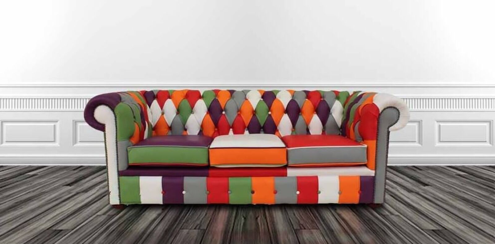 Product photograph of Chesterfield Patchwork Shelly 3 Seater Settee Leather Sofa Offer from Designer Sofas 4U