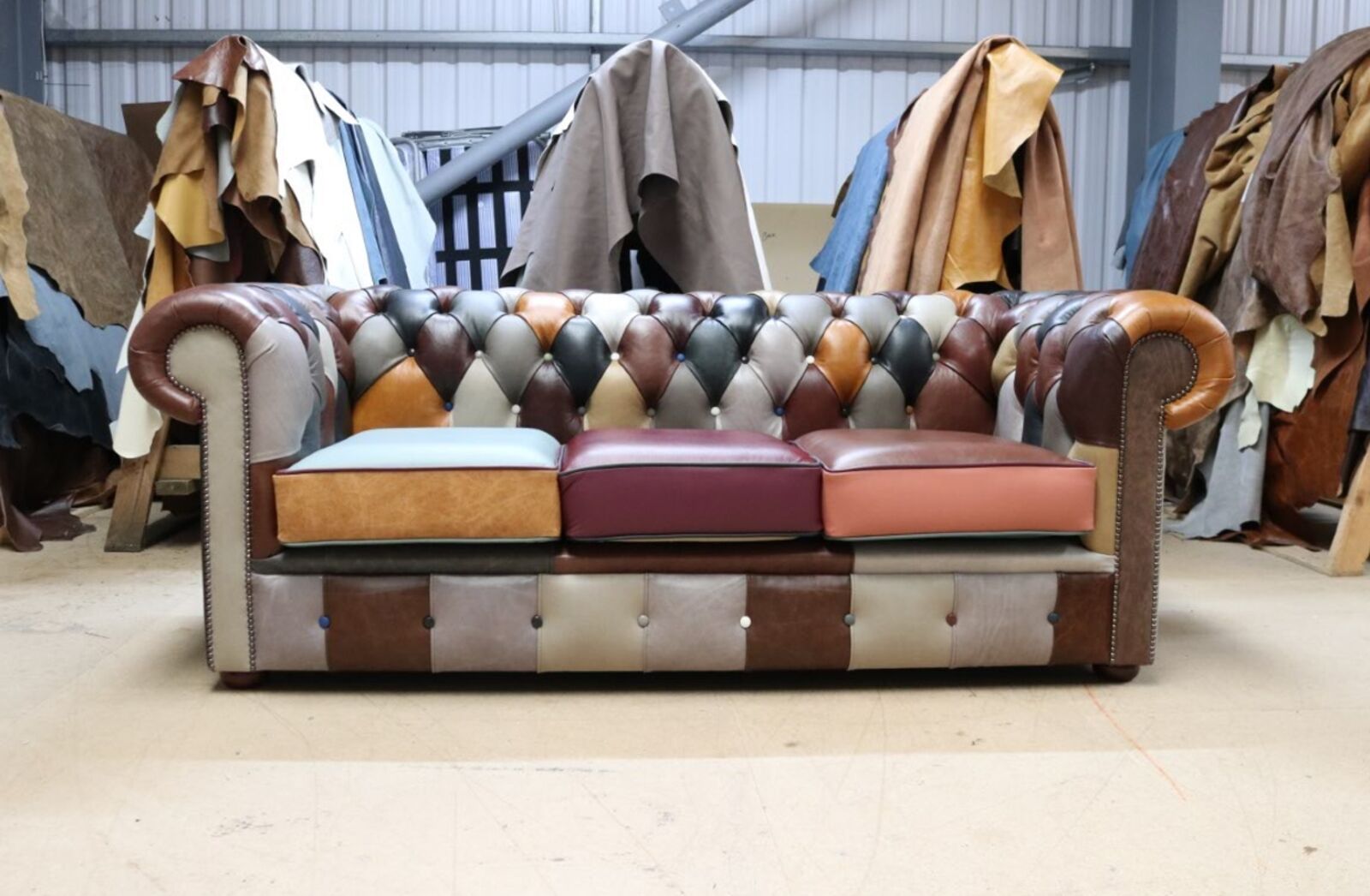 Product photograph of Special Offer Chesterfield Patchwork Leather 3 Seater Sofa 1 from Designer Sofas 4U