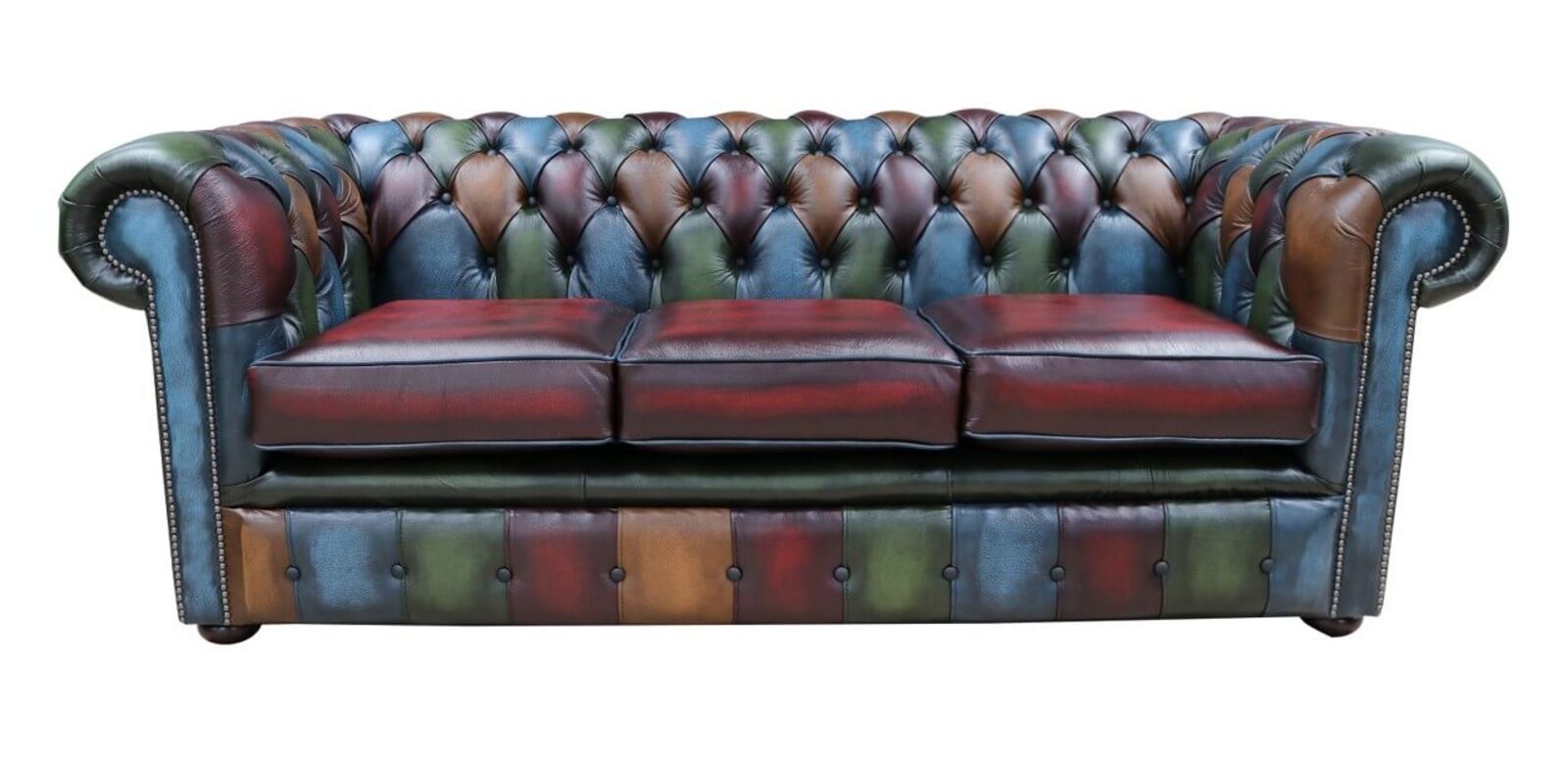 Product photograph of Chesterfield 3 Seater Antique Patchwork Leather Sofa Settee from Designer Sofas 4U