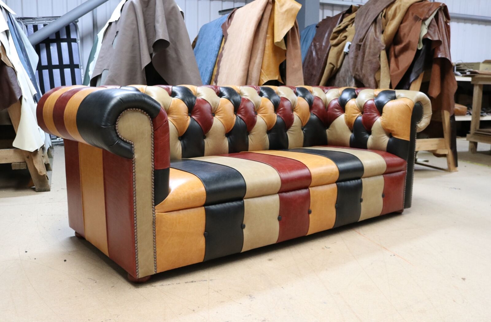 Product photograph of Special Offer Chesterfield Patchwork Leather 3 Seater Sofa Fixed Seat C from Designer Sofas 4U