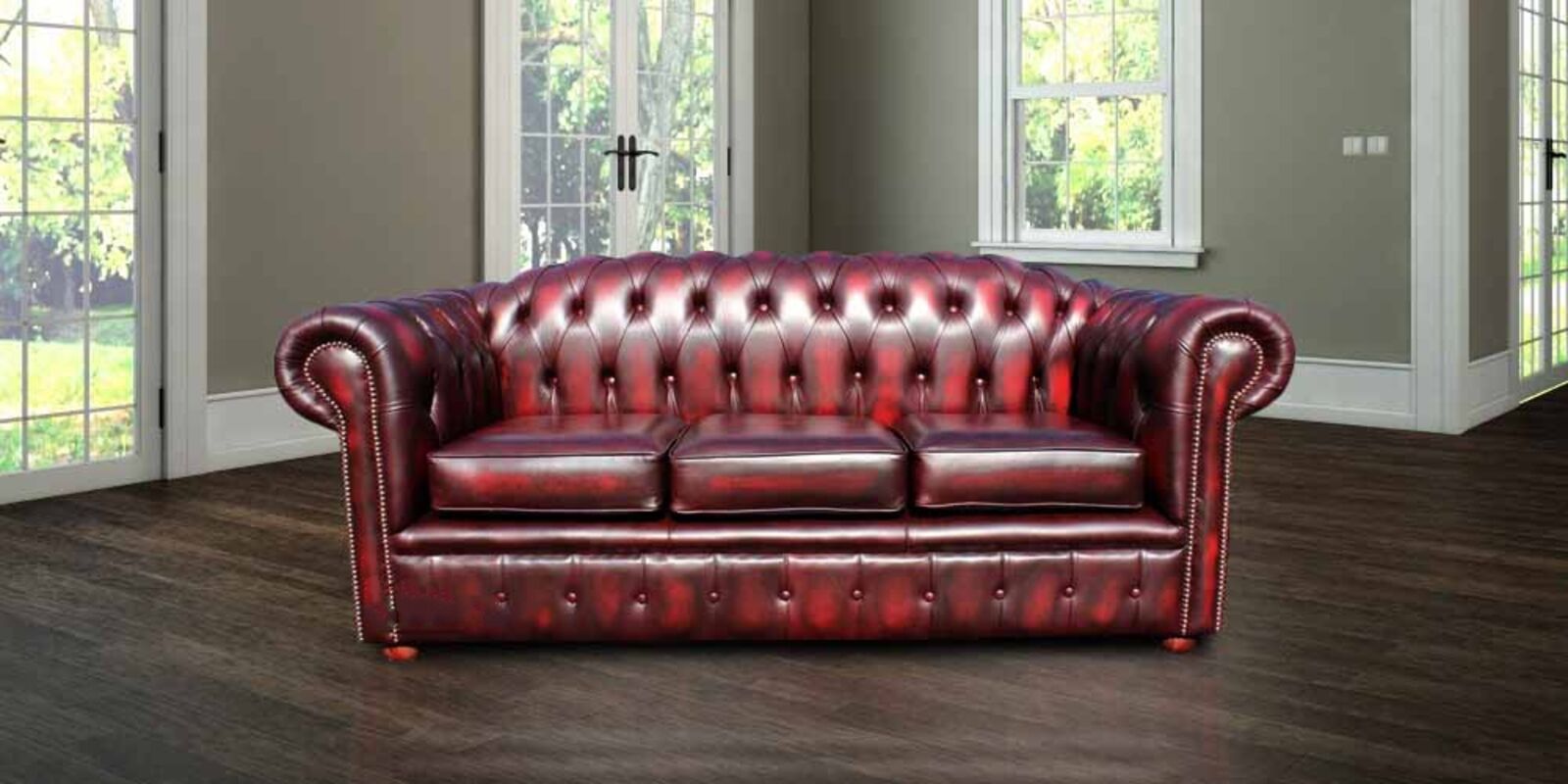 Product photograph of Chesterfield Royale 3 Seater Oxblood Leather Sofa Offer from Designer Sofas 4U