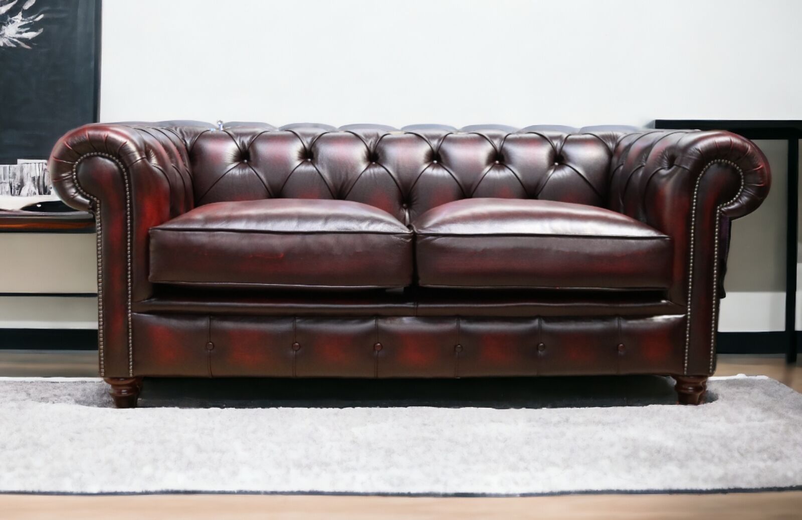 Product photograph of Duke Chesterfield 3 Seater Sofa Settee Antique Oxblood Leather from Designer Sofas 4U