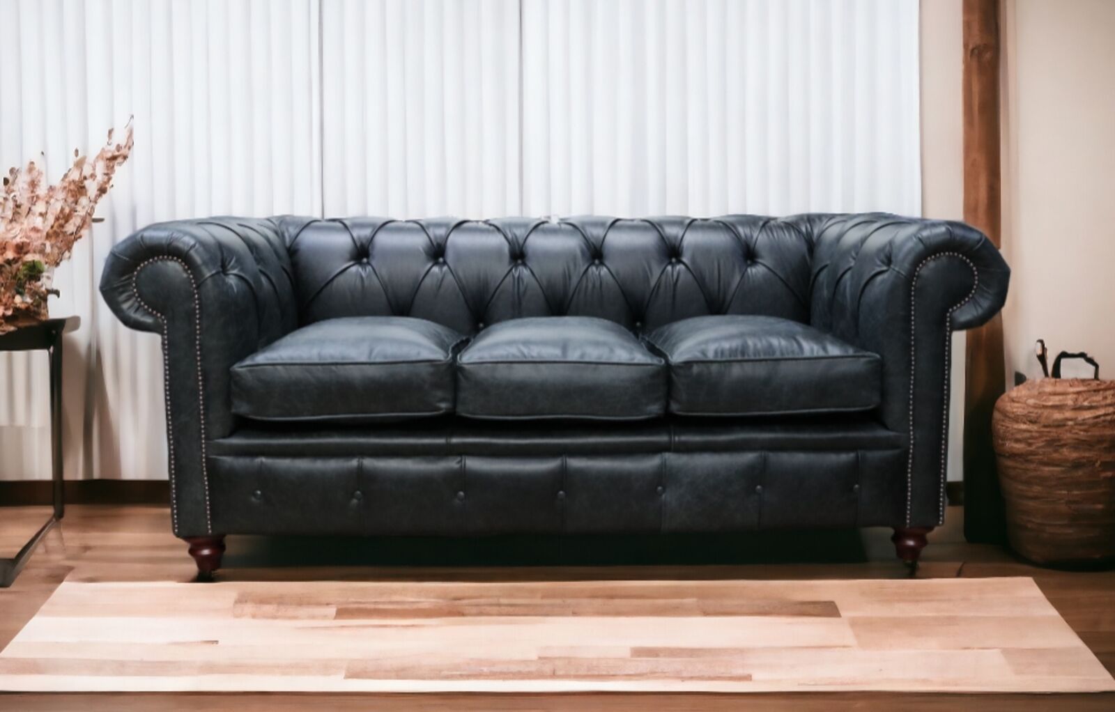 Product photograph of Duke Chesterfield 3 Seater Sofa Settee Cracked Wax Black Leather from Designer Sofas 4U