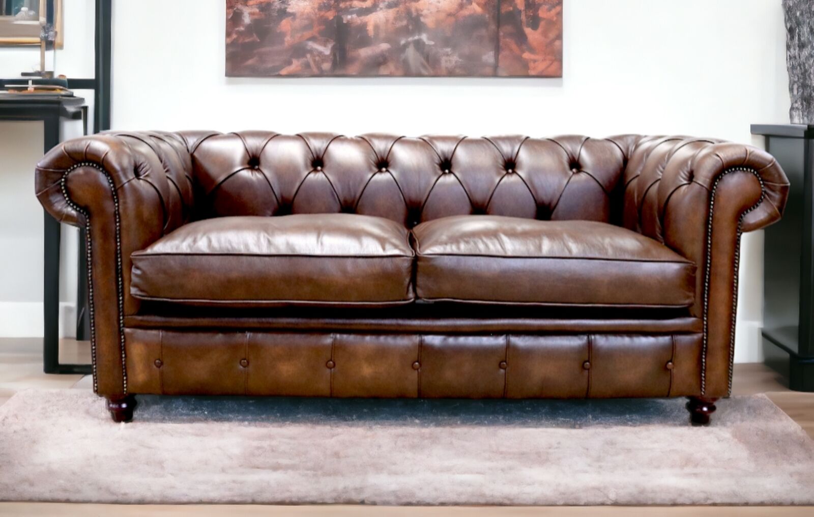 Product photograph of Duke Chesterfield 3 Seater Sofa Settee Antique Tan Leather from Designer Sofas 4U