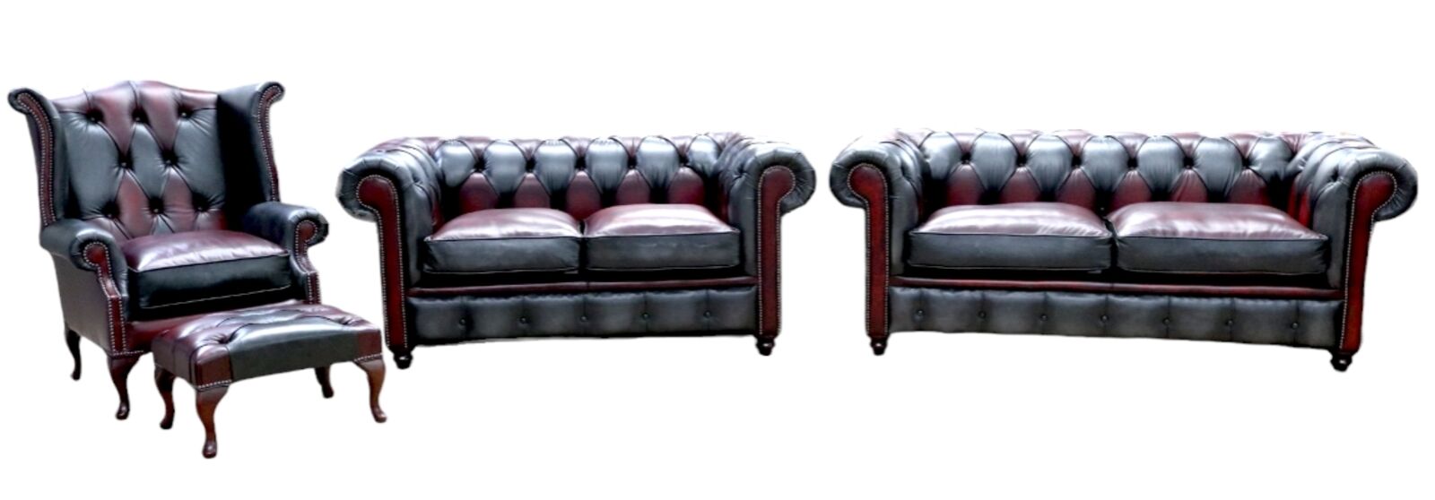 Product photograph of Duke Patchwork Devil Chesterfield 3 2 Queen Anne Chair Footstool Sofa Suite Antique Leather from Designer Sofas 4U