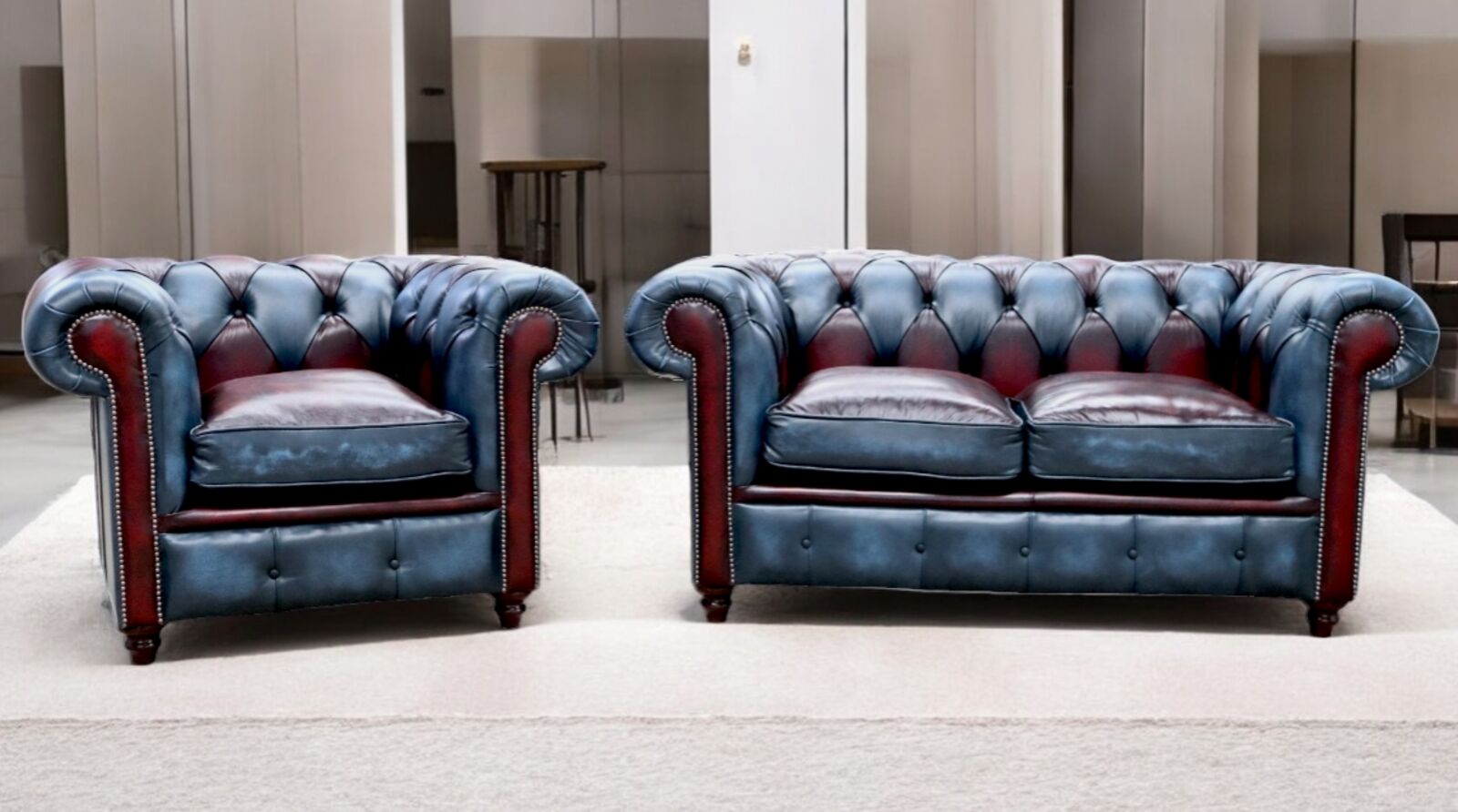 Product photograph of Duke Patchwork Timeless Chesterfield 2 Club Seater Sofa Suite Antique Leather from Designer Sofas 4U