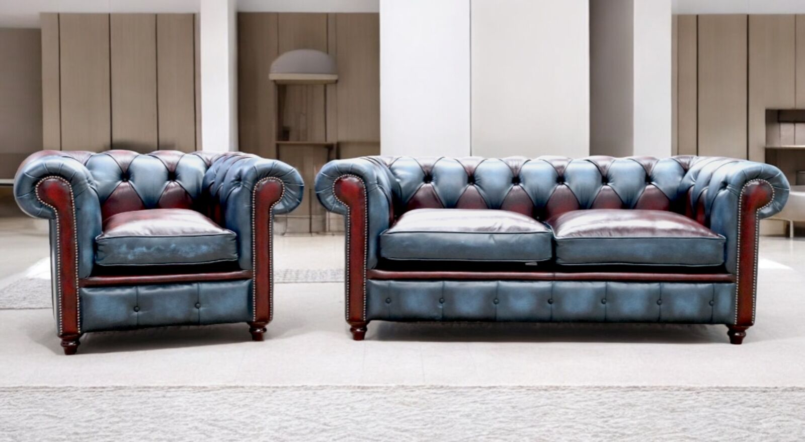 Product photograph of Duke Patchwork Timeless Chesterfield 3 Club Seater Sofa Suite Antique Leather from Designer Sofas 4U