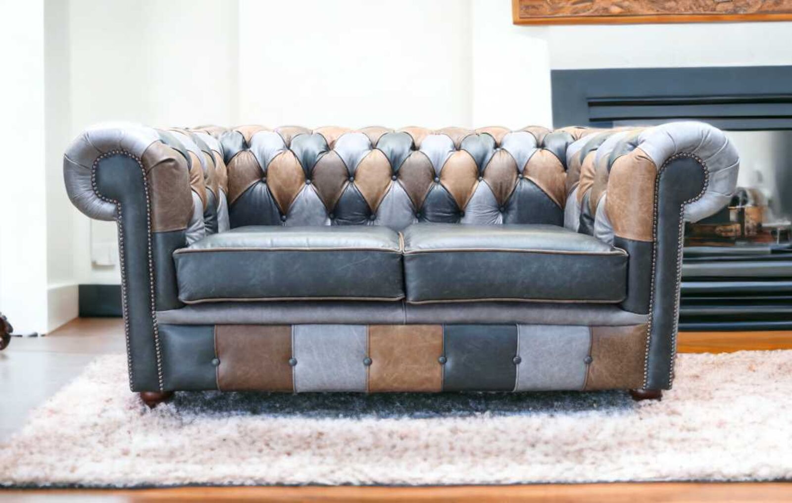 Product photograph of Chesterfield 2 Seater Vintage Patchwork Leather Cracked Wax Sofa Settee from Designer Sofas 4U