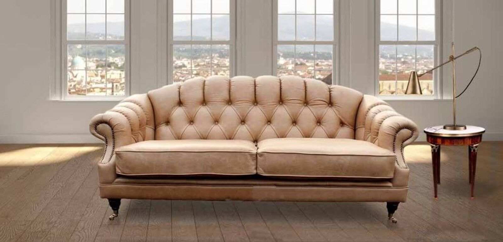 Product photograph of Chesterfield Victoria 3 Seater Sofa Settee Old English Parchment Real Leather from Designer Sofas 4U