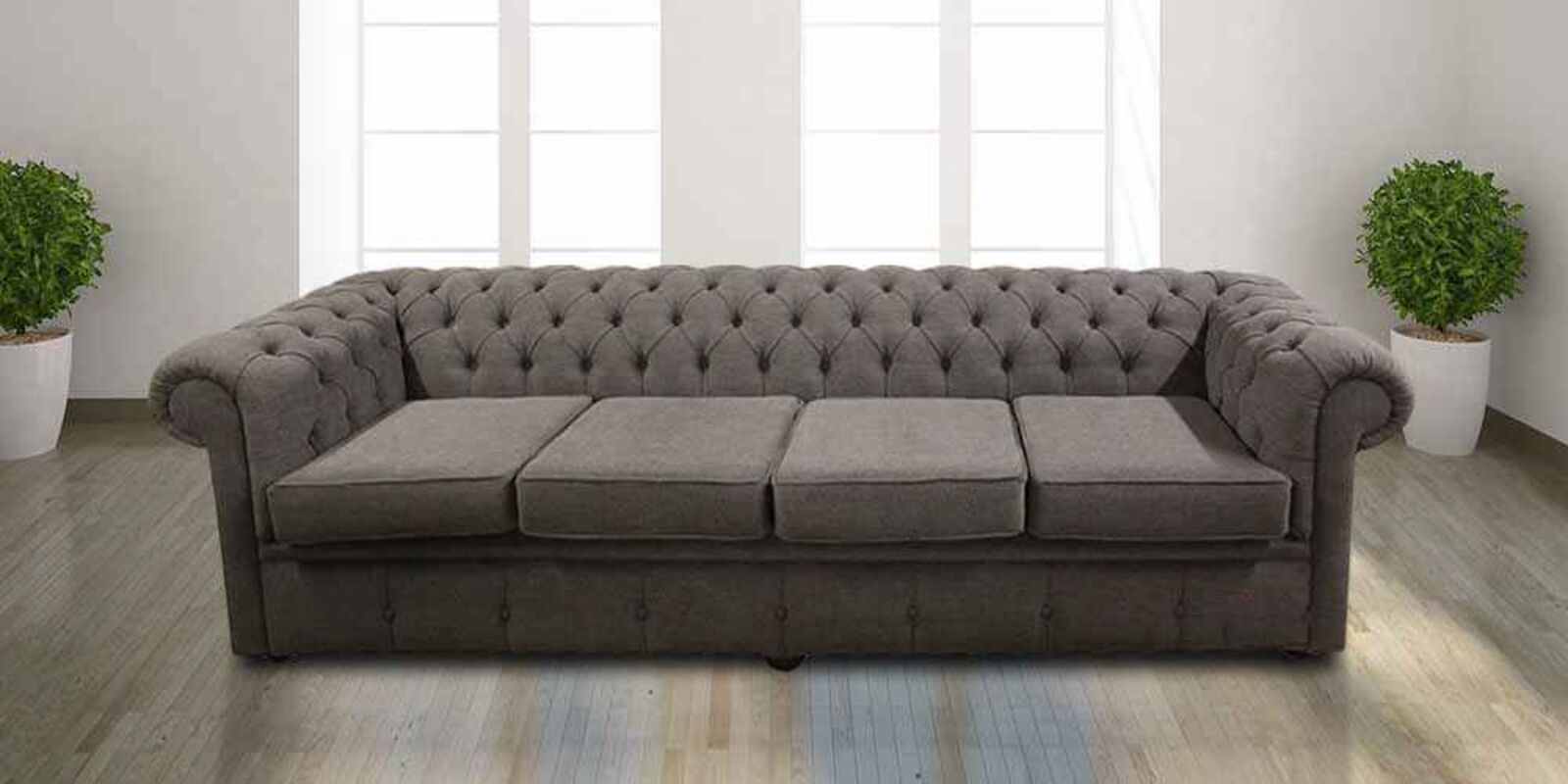 Product photograph of Chesterfield 4 Seater Settee Verity Plain Steel Fabric Sofa Offer from Designer Sofas 4U