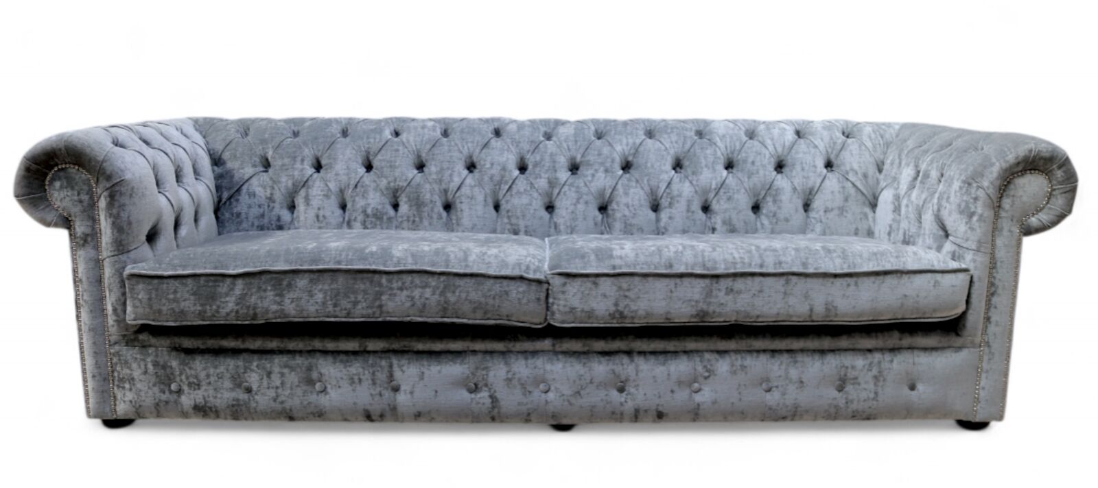 Product photograph of Chesterfield 4 Seater Sofa Nuovo Ash Grey Velvet Fabric from Designer Sofas 4U