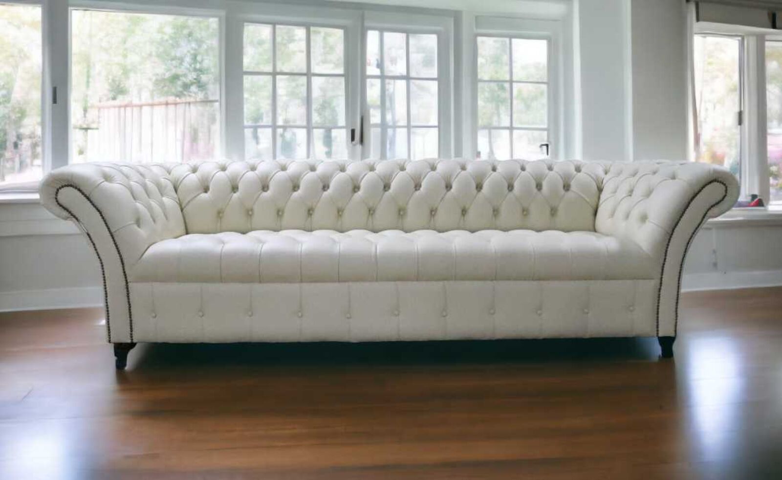 Product photograph of Chesterfield Balmoral 4 Seater Sofa Cottonseed Cream Leather Buttoned Seat from Designer Sofas 4U