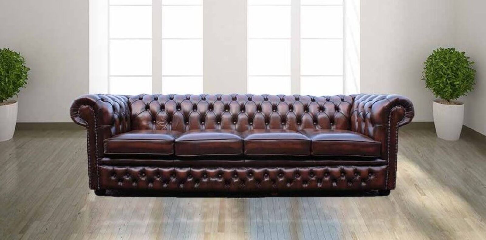 Product photograph of Chesterfield Winchester 4 Seater Settee Antique Brown Leather Sofa Offer from Designer Sofas 4U