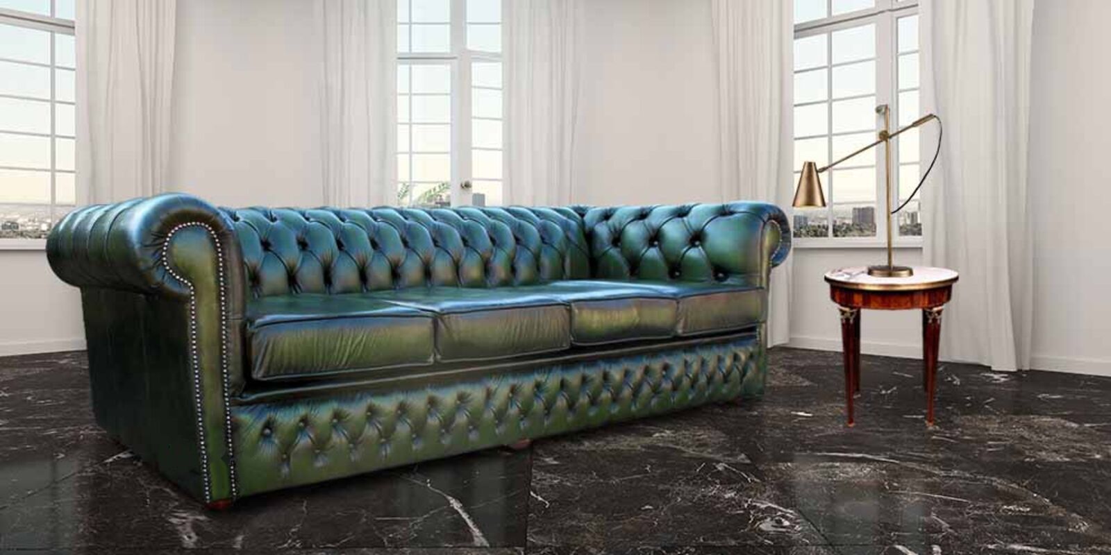 Product photograph of Chesterfield Winchester 4 Seater Settee Antique Green Leather Sofa Offer from Designer Sofas 4U