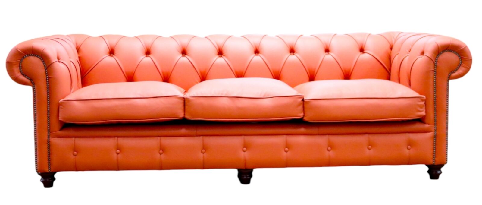 Product photograph of Duke Chesterfield 4 Seater Sofa Settee Shelly Flamenco Orange Leather from Designer Sofas 4U