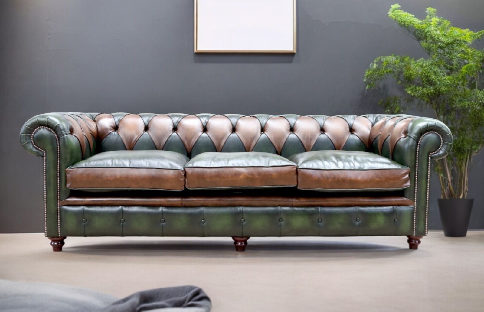 Product photograph of Duke Chesterfield Patchwork Legacy 4 Seater Sofa Settee Antique Tan And Green Leather from Designer Sofas 4U