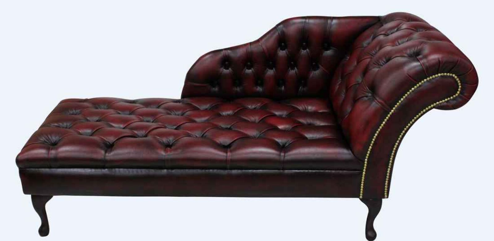 Product photograph of Chesterfield Leather Chaise Lounge Button Seat Day Bed Antique Oxblood from Designer Sofas 4U