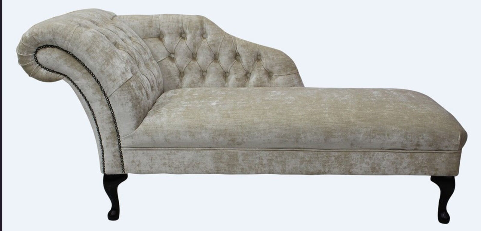 Product photograph of Chesterfield Velvet Chaise Lounge Day Bed Modena Camel Velvet In Left Hand from Designer Sofas 4U