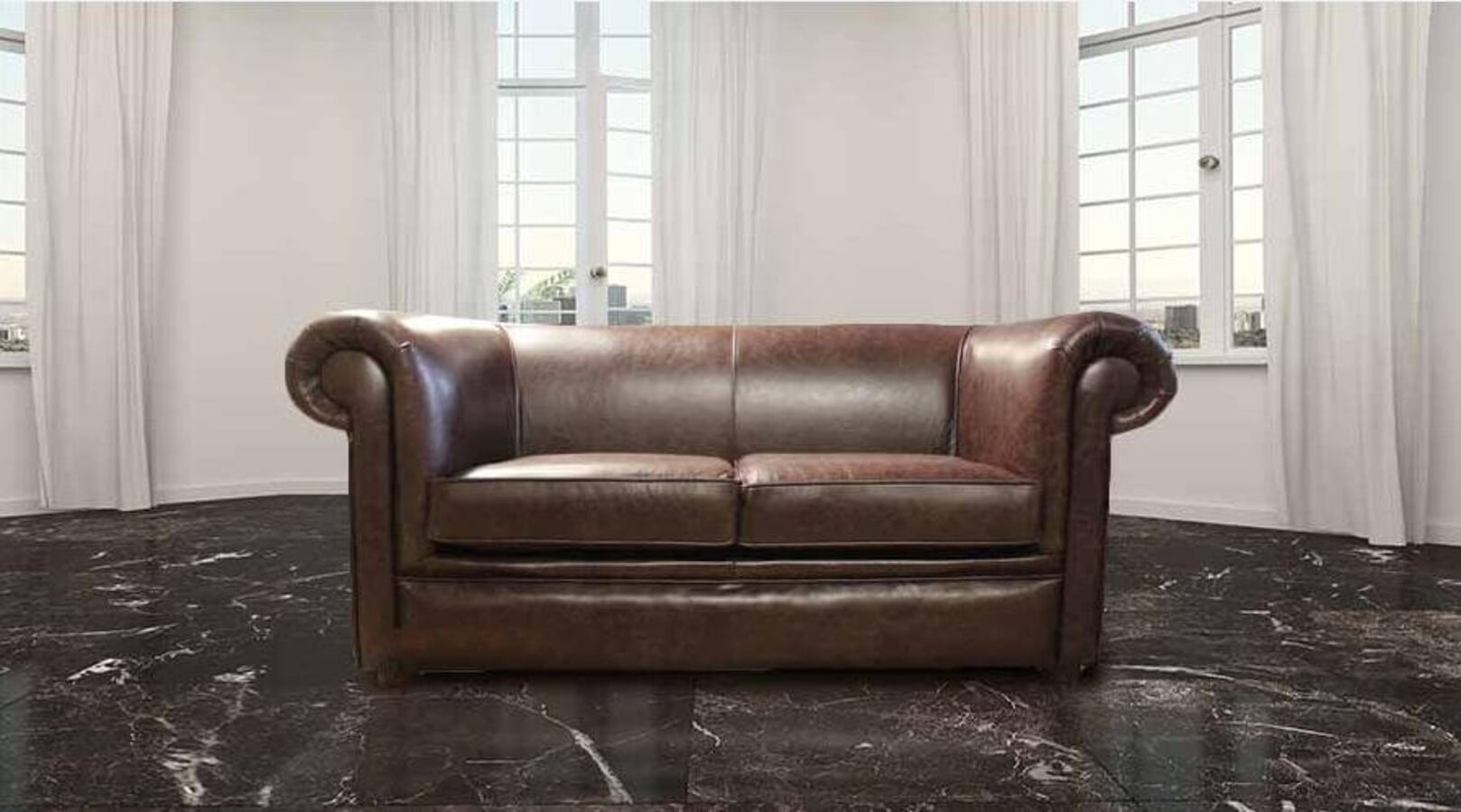 2 seater dark brown leather sofa