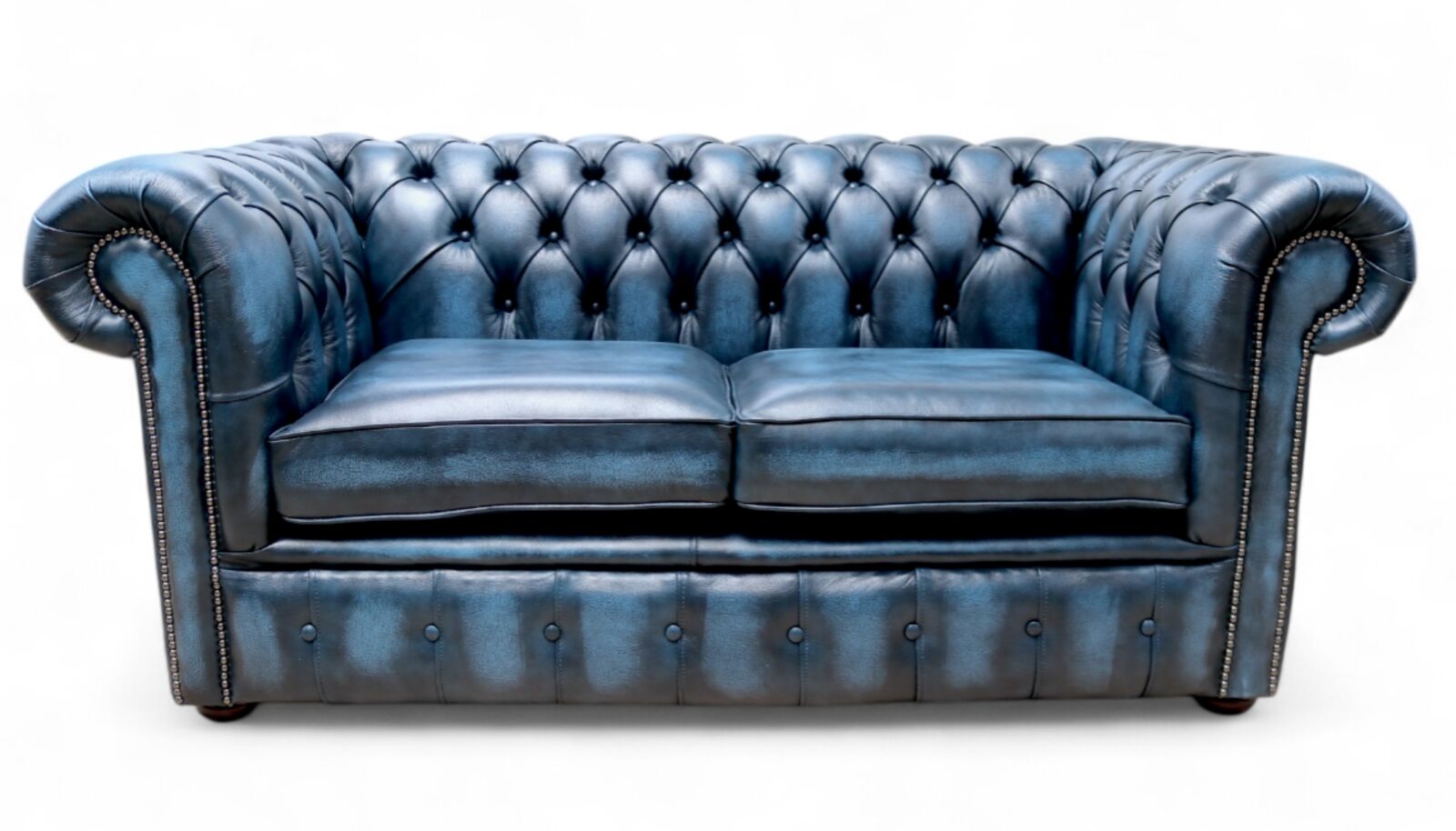 Product photograph of Chesterfield 2 Seater Antique Blue Leather Sofa from Designer Sofas 4U