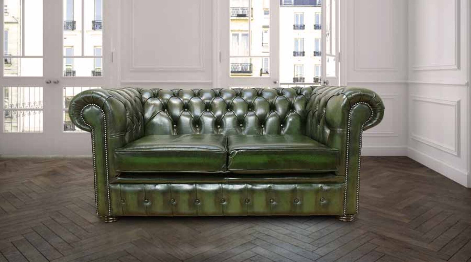 chesterfield green leather chair