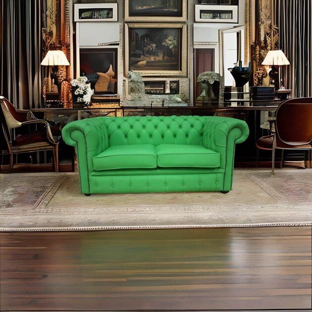 Apple green leather Chesterfield sofa DesignerSofas4U