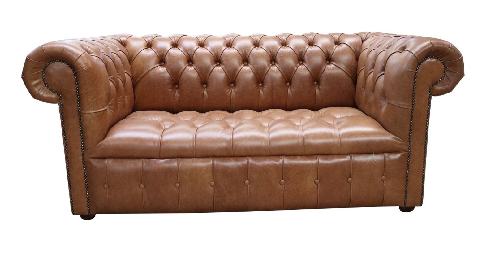 Product photograph of Chesterfield 2 Seater Sofa Settee Buttoned Seat Old English Tan Real Leather from Designer Sofas 4U