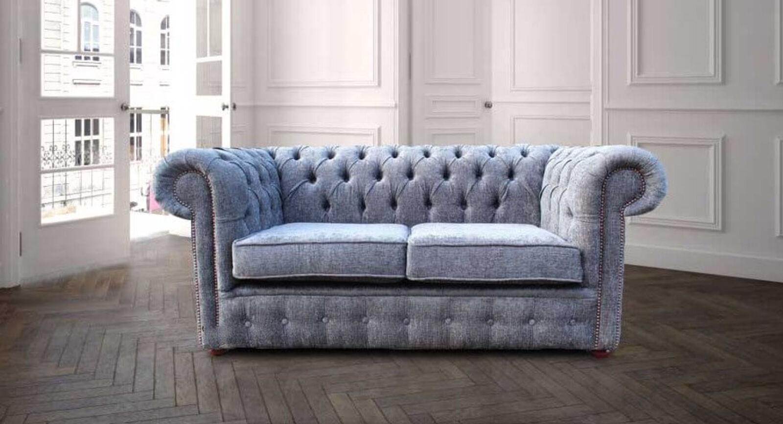 Product photograph of Chesterfield 2 Seater Settee Flamenco Crush Slate Sofa Offer from Designer Sofas 4U