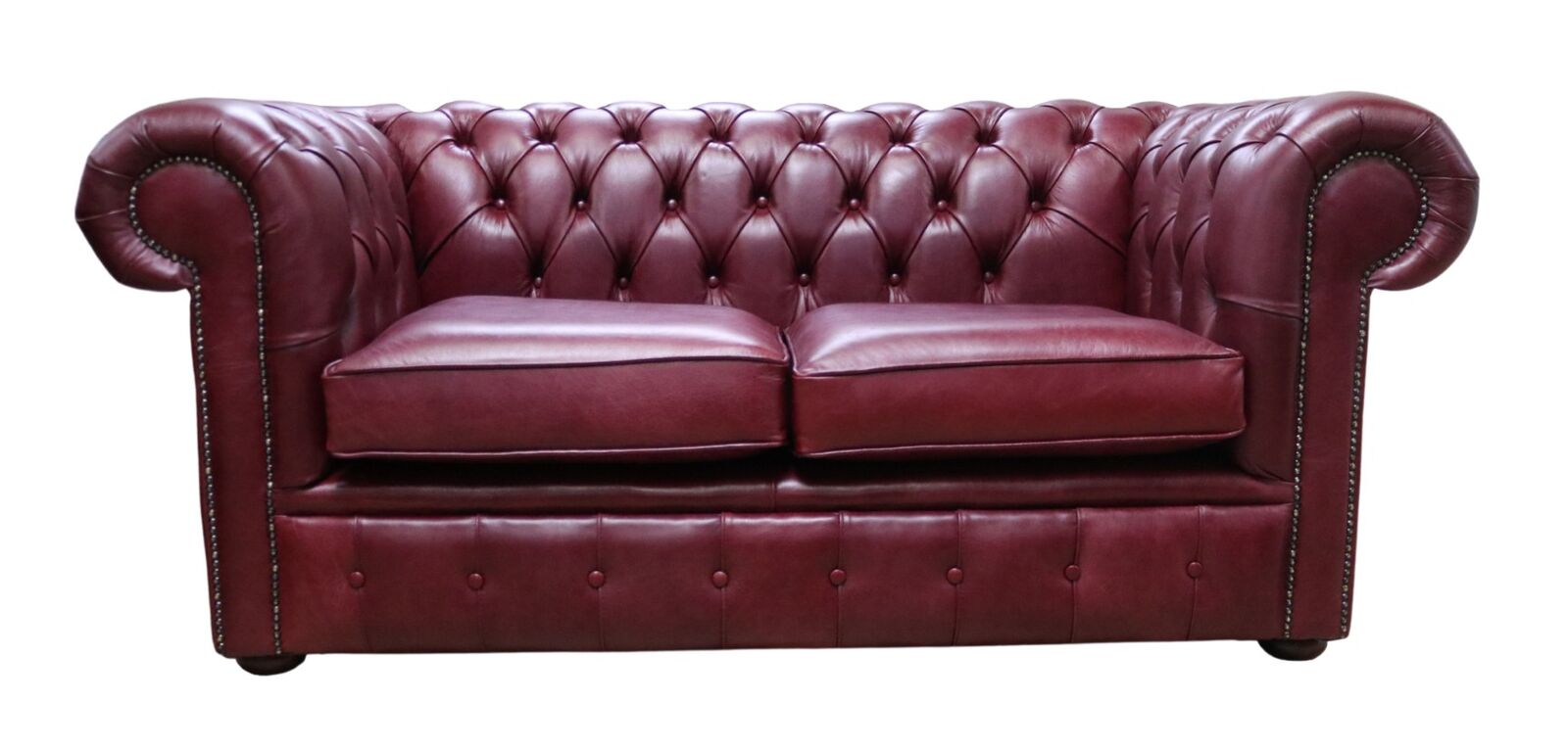 Product photograph of Chesterfield 2 Seater Settee Old English Burgandy Leather Sofa from Designer Sofas 4U