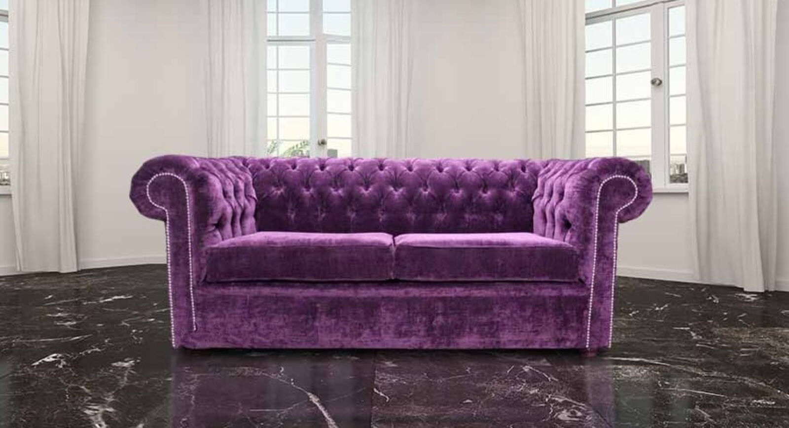 Product photograph of Chesterfield 2 Seater Settee Velluto Amethyst Fabric Sofa Offer from Designer Sofas 4U