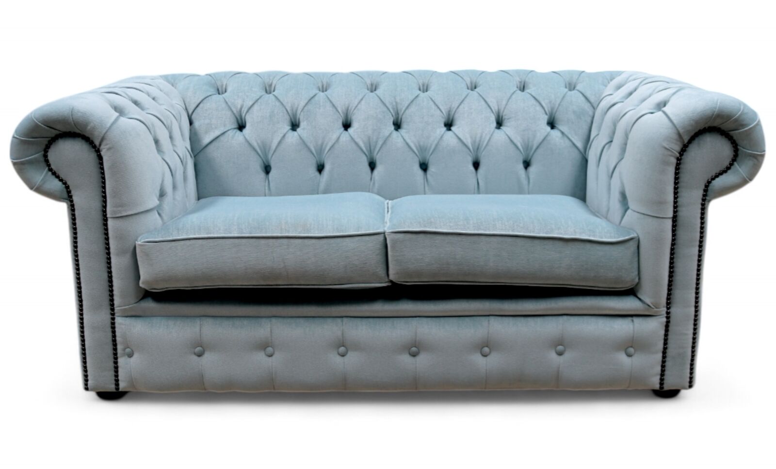 Product photograph of Chesterfield 2 Seater Settee Velluto Duck Egg Fabric Sofa Offer from Designer Sofas 4U