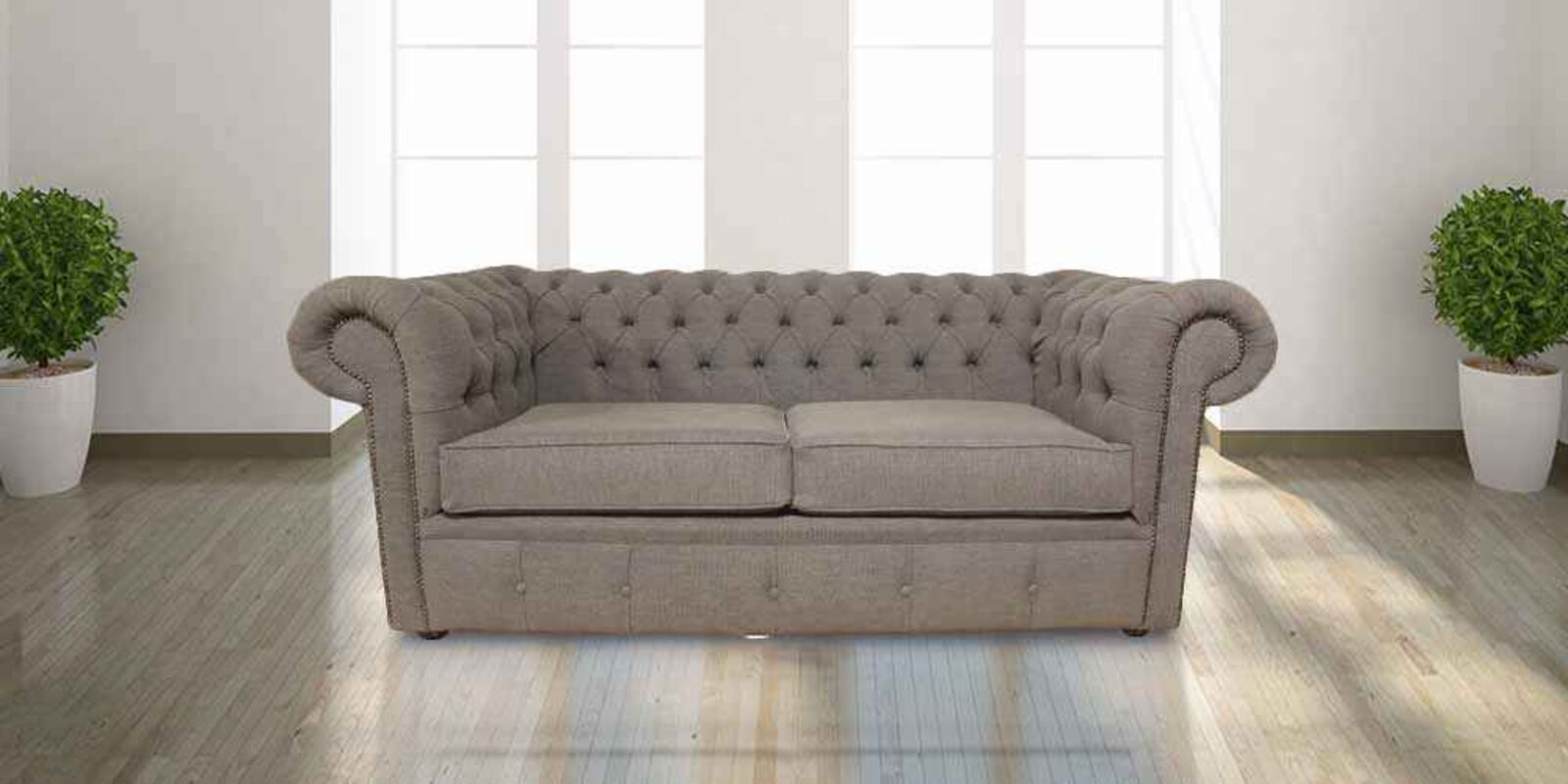 Product photograph of Chesterfield 2 Seater Settee Verity Plain Steel Fabric Sofa Offer from Designer Sofas 4U