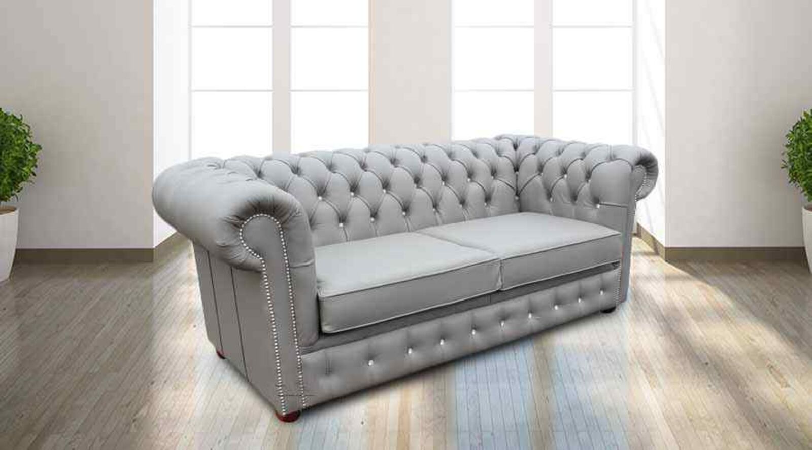 Product photograph of Chesterfield 2 Seater Sofa Bed Crystallized Diamond Moon Mist Leather Offer from Designer Sofas 4U
