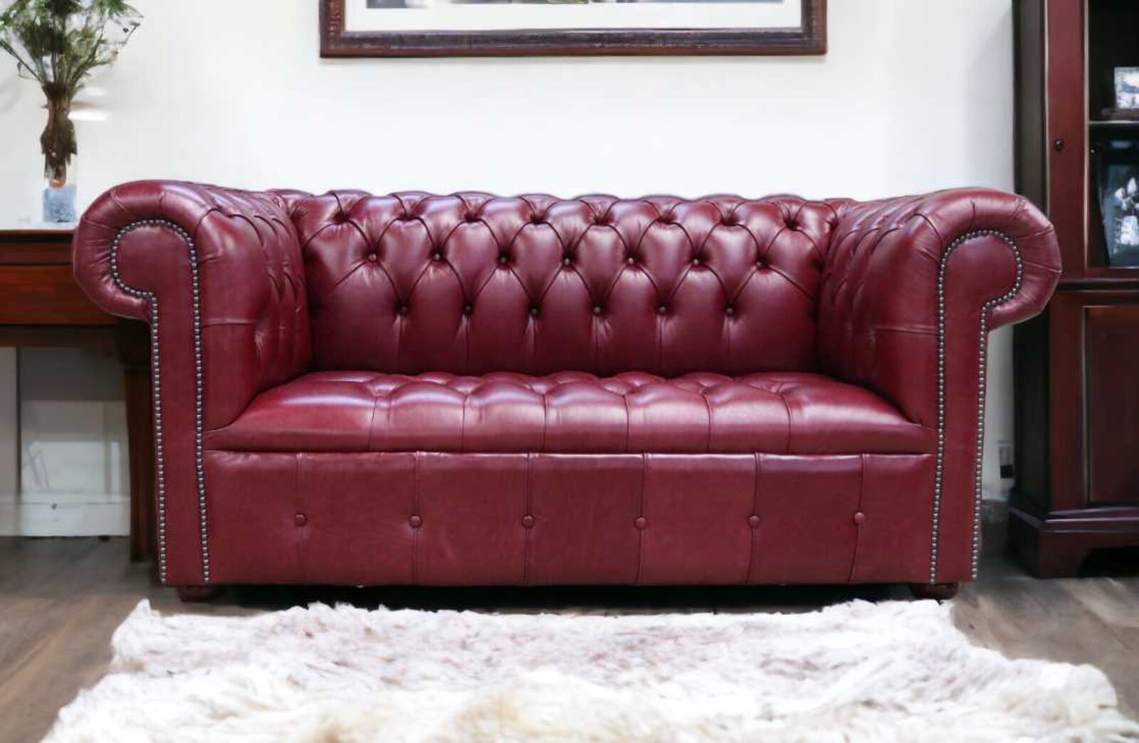 Product photograph of Chesterfield 2 Seater Sofa Settee Buttoned Seat Old English Burgandy Leather from Designer Sofas 4U