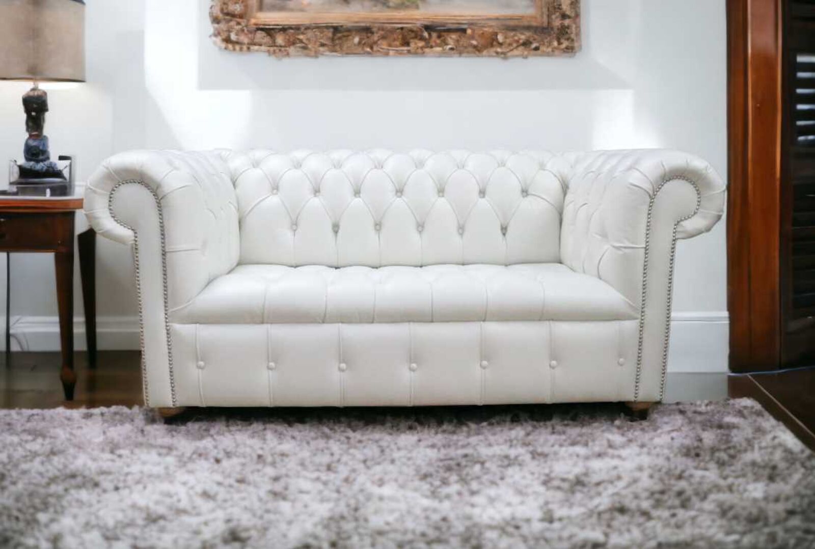 Product photograph of Chesterfield 2 Seater Sofa Settee Buttoned Seat Old English Ghost Real Leather from Designer Sofas 4U
