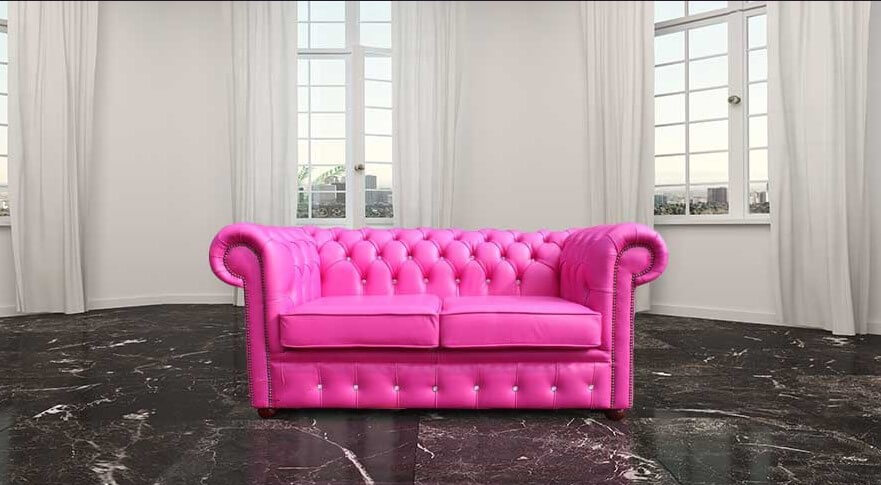 Fuchsia pink leather Chesterfield sofa | DesignerSofas4U