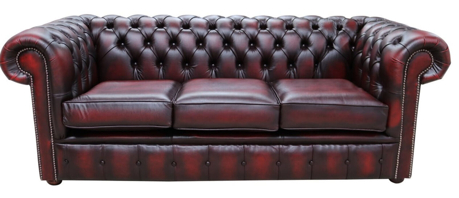 Product photograph of Rub Off Antique Oxblood Leather Chesterfield Classic Tufted Buttoned 3 Seater Sofa Settee Designersofas4u from Designer Sofas 4U