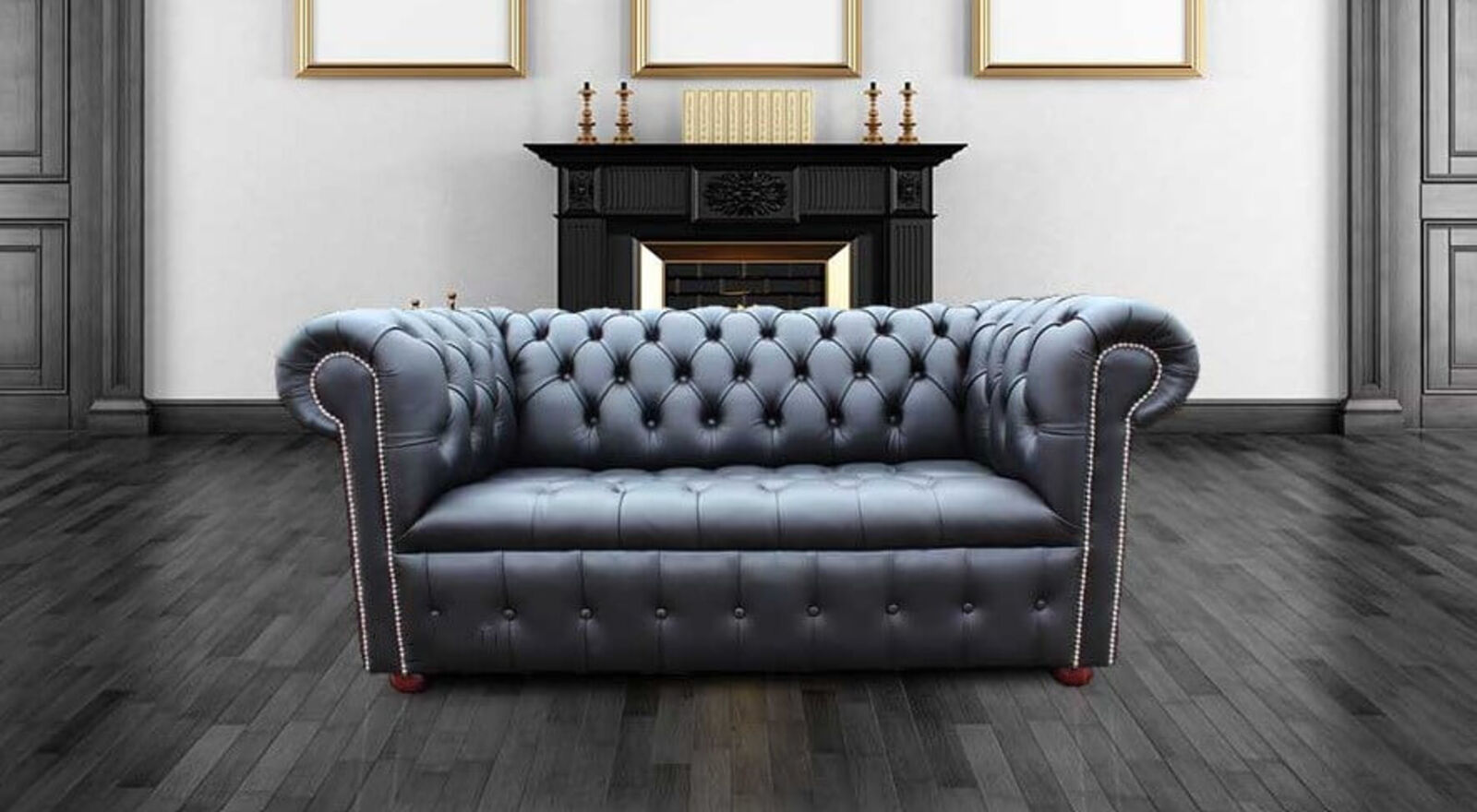 Product photograph of Chesterfield Belgravia 2 Seater Settee Sofa Buttoned Seat Black Leather Silver Studding from Designer Sofas 4U
