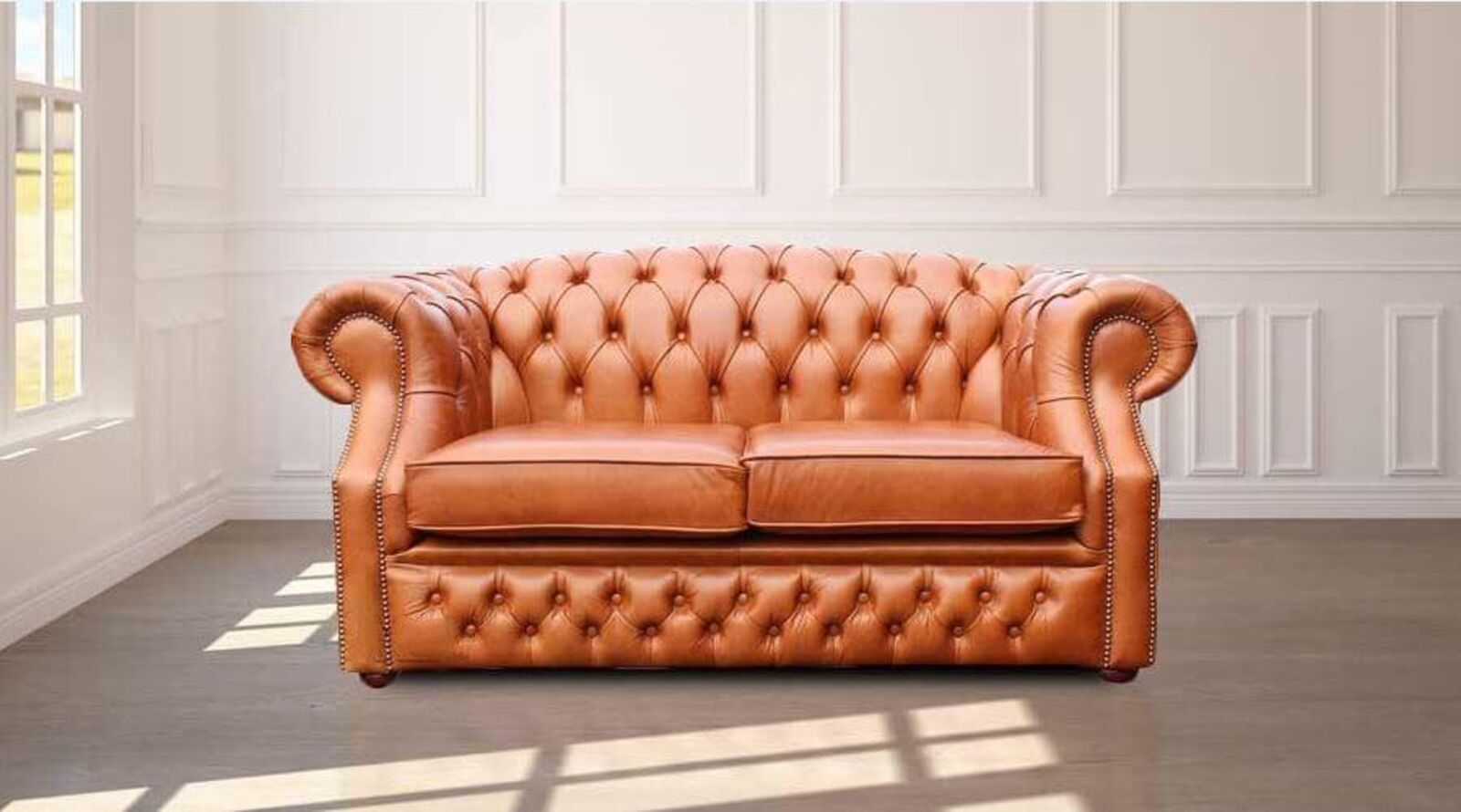 Product photograph of Chesterfield Buckingham 2 Seater Old English Tan Leather Sofa Offer from Designer Sofas 4U