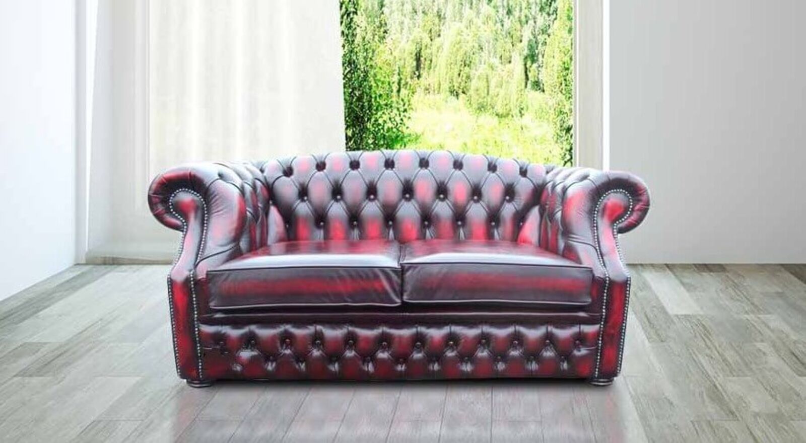 Product photograph of Chesterfield Buckingham 2 Seater Oxblood Leather Sofa Offer from Designer Sofas 4U