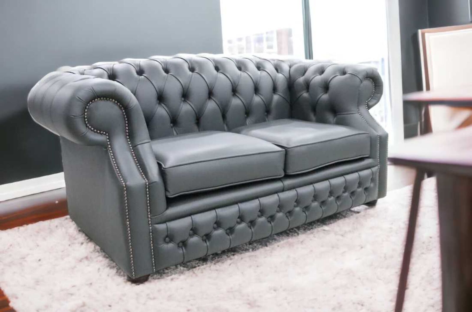 Product photograph of Chesterfield Buckingham 2 Seater Vele Charcoal Grey Leather Sofa Offer from Designer Sofas 4U