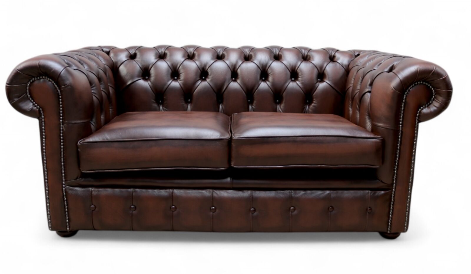 Product photograph of Chesterfield Classic Tufted Buttoned 2 Seater Antique Brown Leather Sofa Settee from Designer Sofas 4U