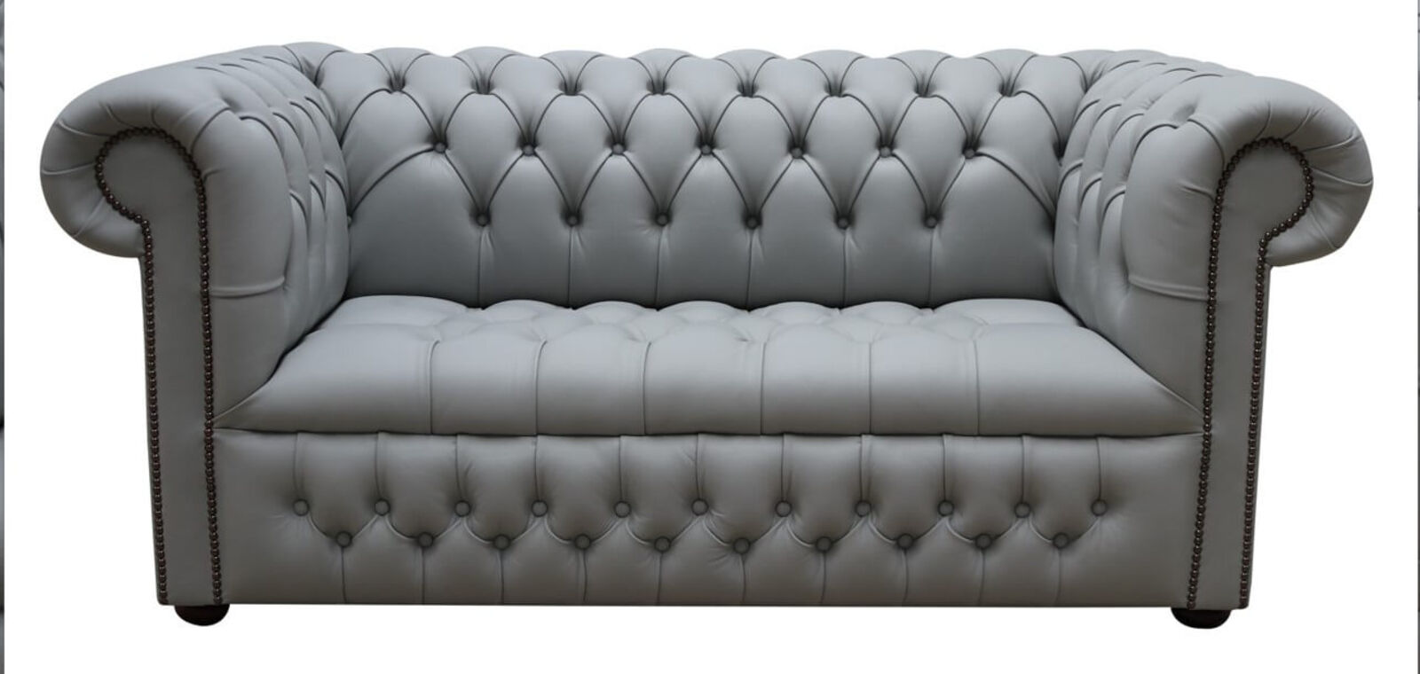 Product photograph of Chesterfield Edwardian 2 Seater Settee Sofa Buttoned Seat Silver Grey Leather from Designer Sofas 4U