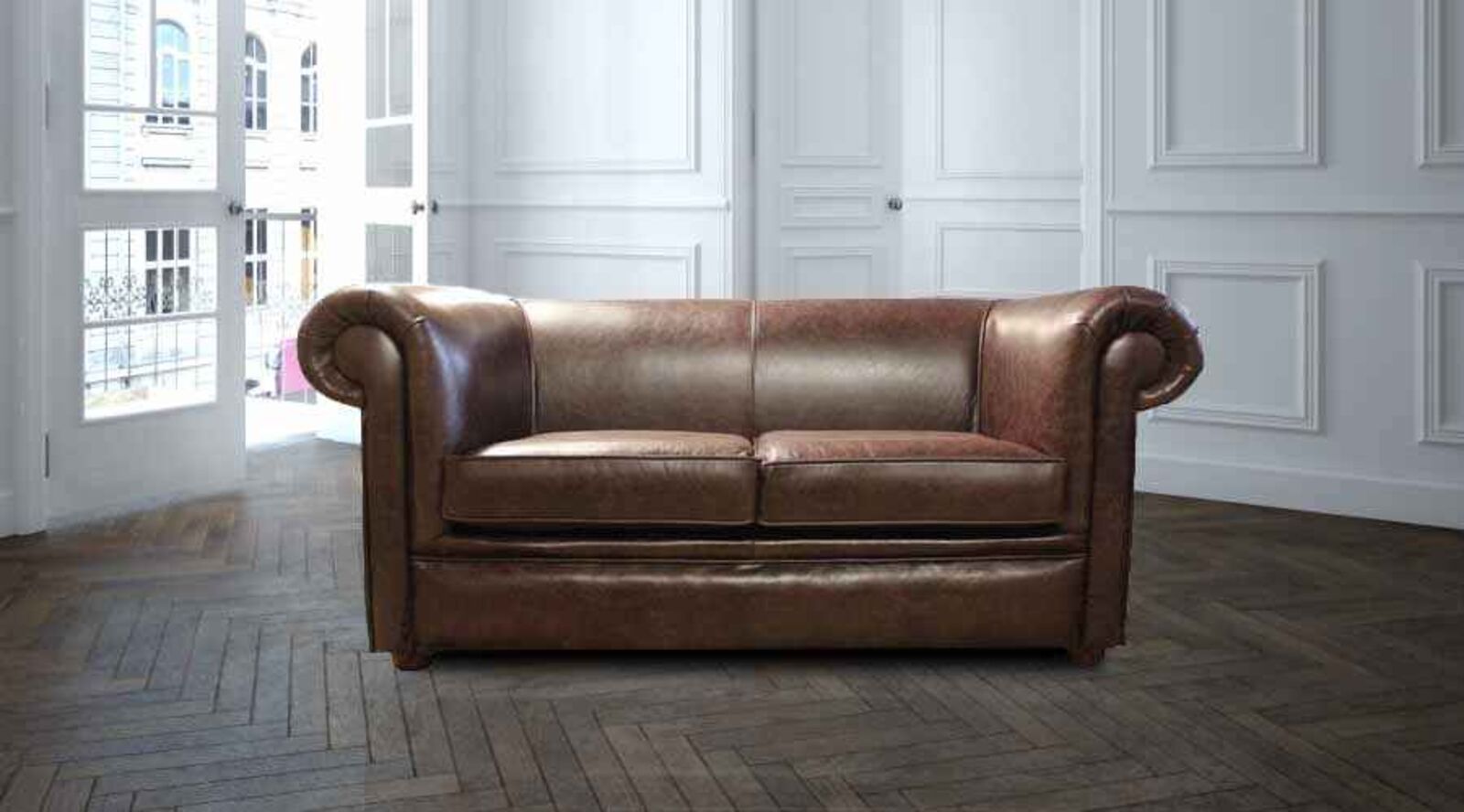 Product photograph of Chesterfield Hampton 2 Seater Settee Old English Dark Brown Leather Sofa from Designer Sofas 4U