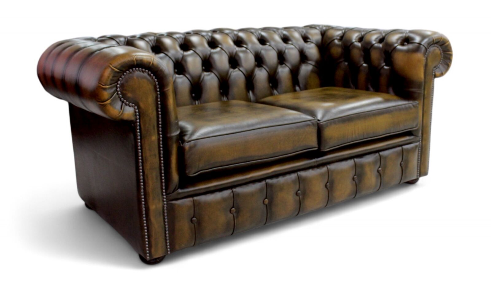 Product photograph of Chesterfield Handmade 2 Seater Antique Gold Real Leather Sofa from Designer Sofas 4U